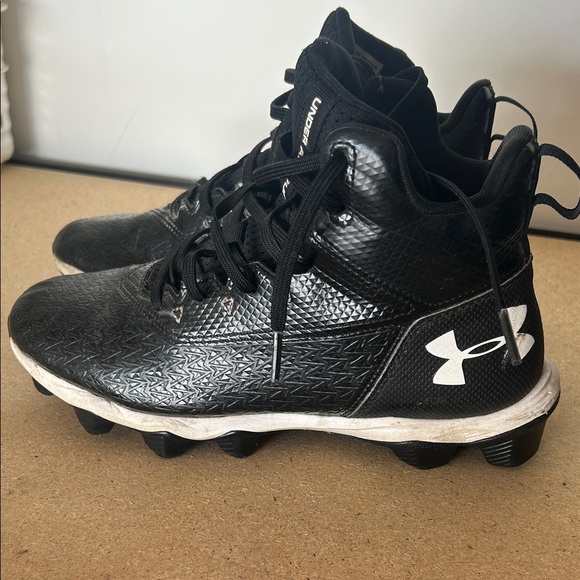 Under Armour Other - Under Armour Kids Black and White High-Top Cleat Sneakers